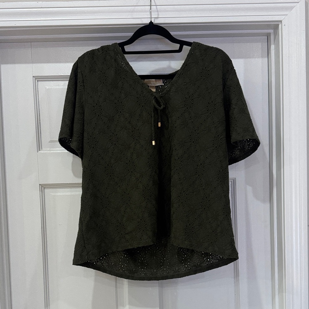 Michael Kors Women's Dark Olive Green Lace Top